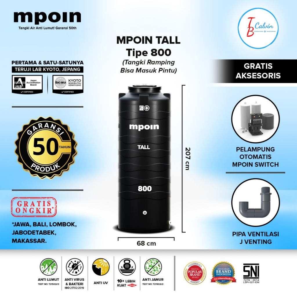 Tangki Tandon Toren Air MPOIN Plus 800 Liter TALL