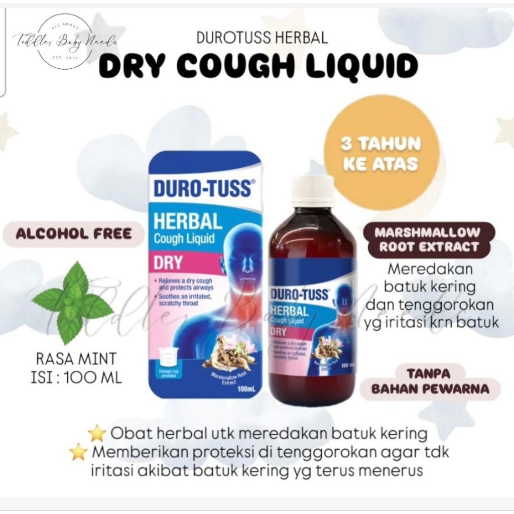 Durotuss Dry Obat Batuk Herbal Anak 3 Tahun Ke Atas Bahan Alami Aman Ekstrak Marshmallow untuk Batuk