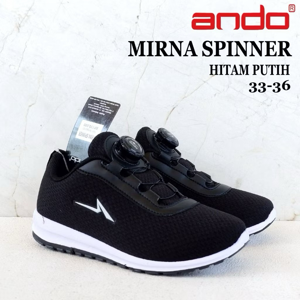 ando spiner sekolah Sepatu Sekolah Anak Laki-Laki Perempuan Tali Magnet Hitam Putih Size 29-36 sekol
