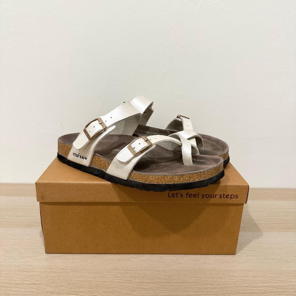 Sandal Wanita My Feet Myfeet Metalic White Like Birkenstock
