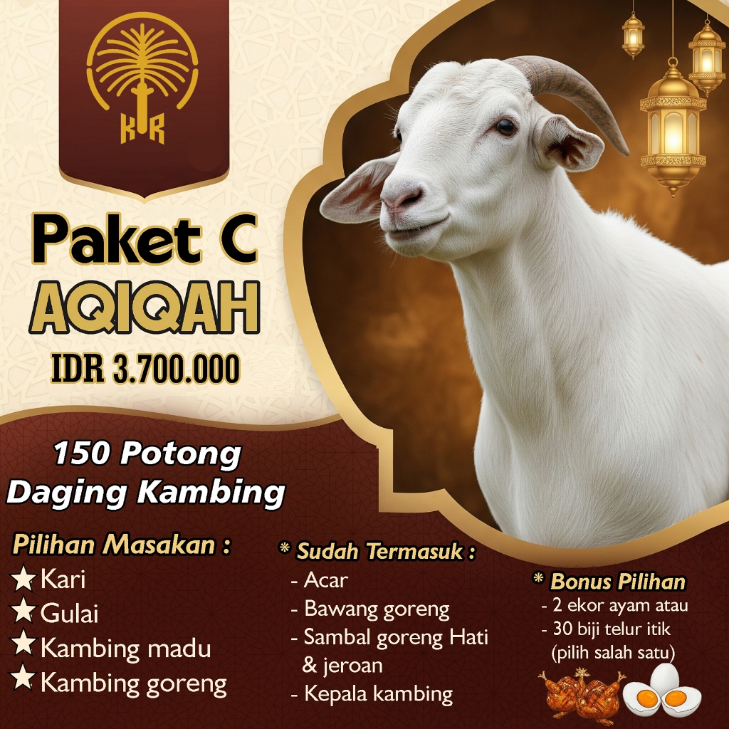 

Paket C - Aqiqah (Masak) 1 Ekor Kambing 150 Potong Daging Kambing