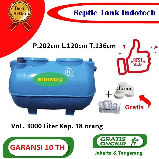 septic tank bioindo biotechno 3000 liter, biofil, biotech