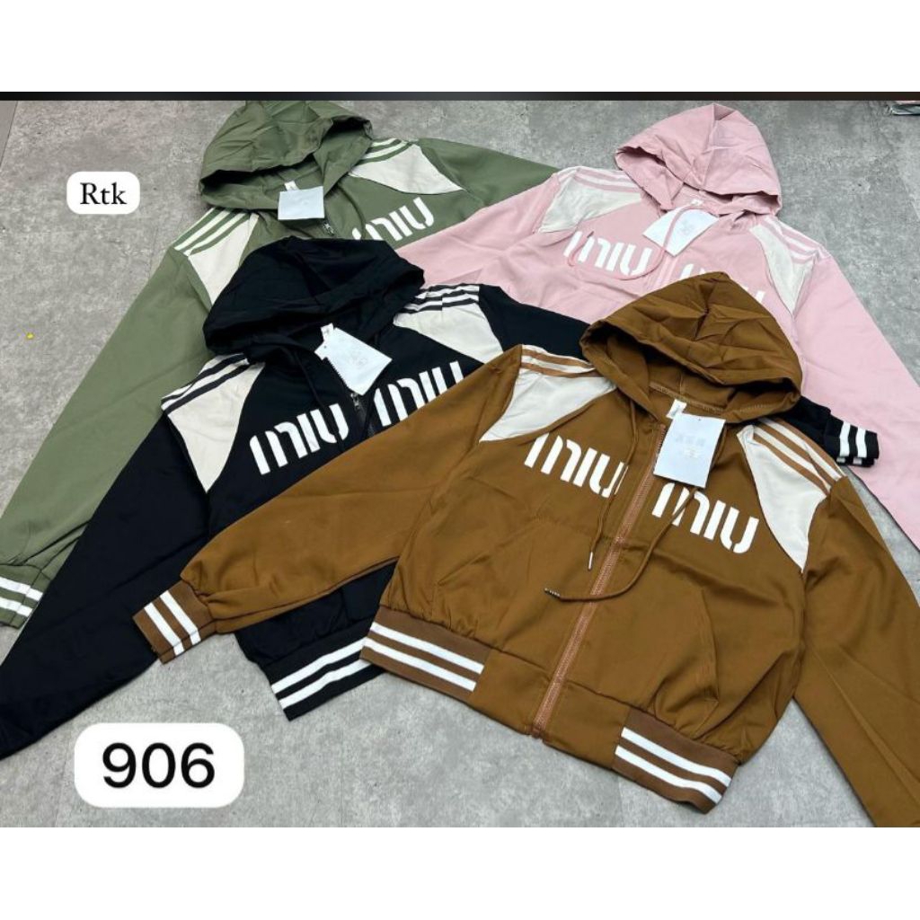 NewArrivals#A037K Jaket Crop MiuMiu#906 - Jaket Hoody Wanita Parachute Terbaru Kekinian / Hoody Para