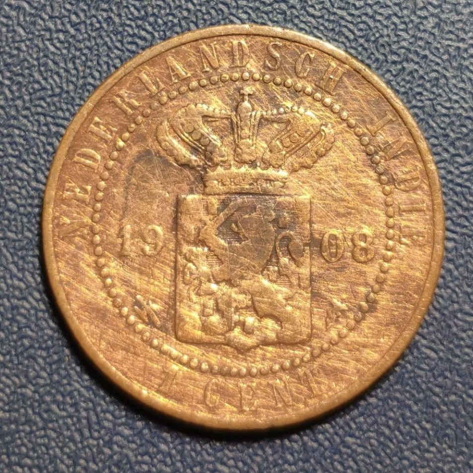 Koin 1 Cent Nederlandsch-Indische Tahun 1908