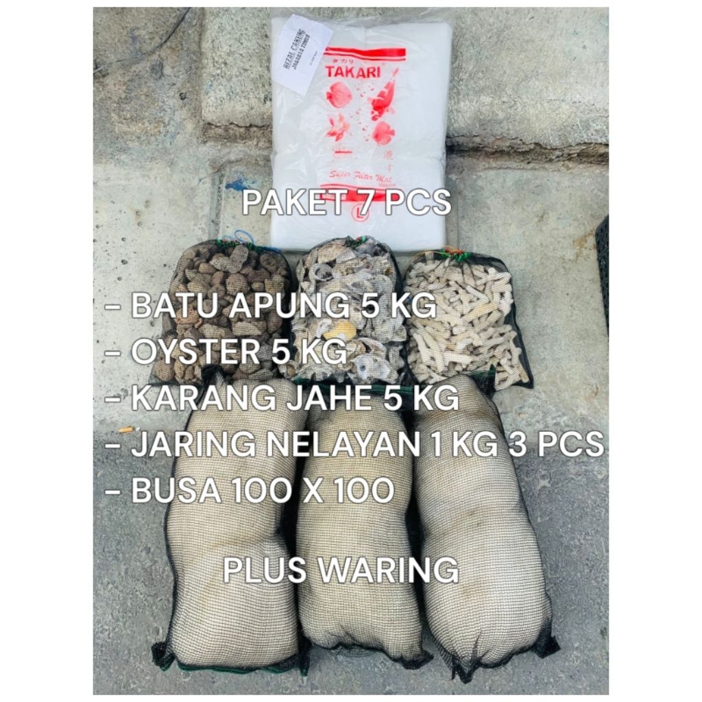 Paket media filter koi 5kg plus waring 7 pcs / paket media filter kolam besar / batu apung / oyster 