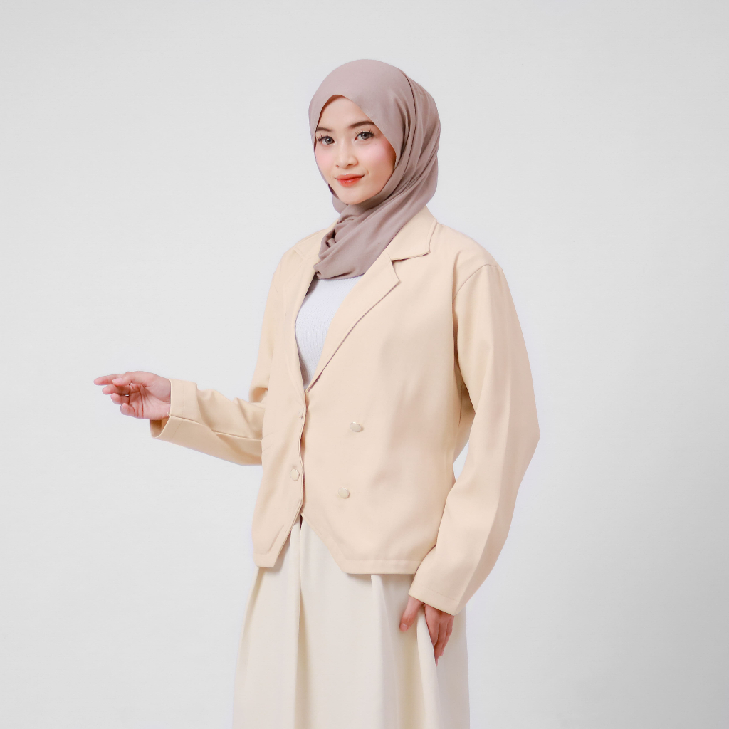 Blazer Wanita Polos Ivory Premium – Ayzel Shevory | Blazer Semi Formal Hijab Elegan