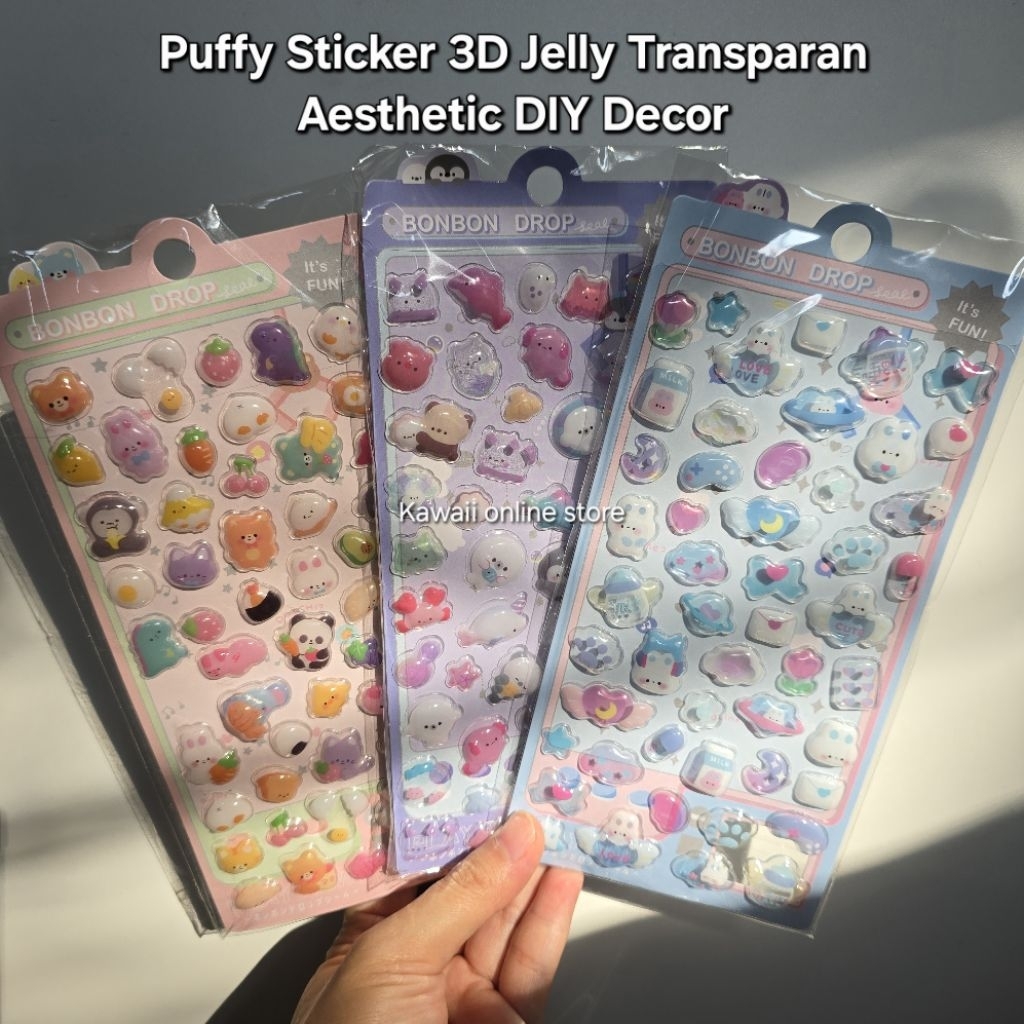 

Sticker Timbul Puffy 3D Relief Jelly Bonbon Drop Stiker Cartoon Aesthetic DIY Dekor Jurnal Hias Hp Laptop Stationery