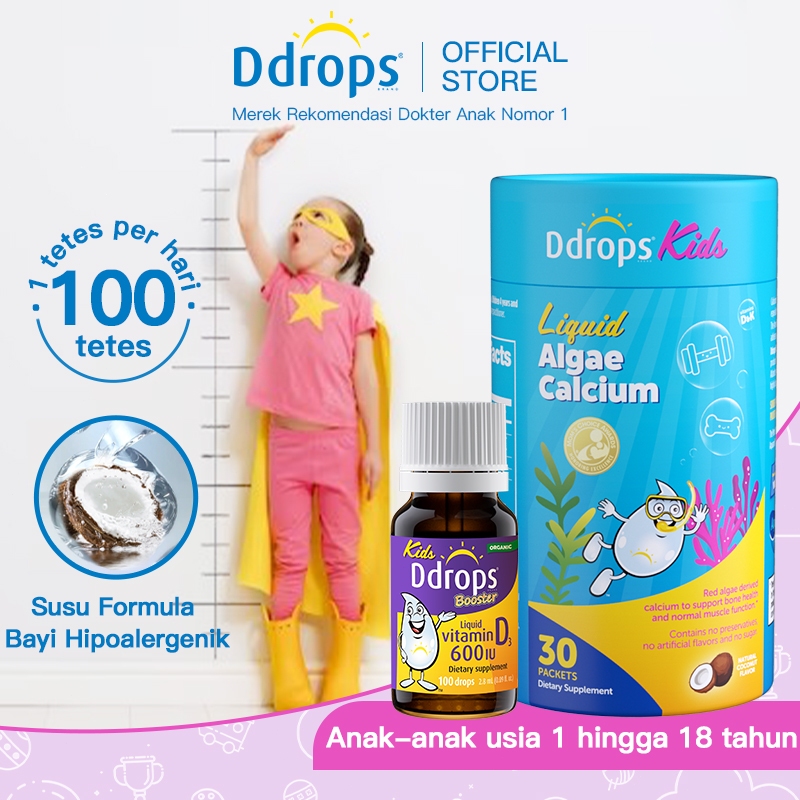 Ddrops Kombinasi Pertumbuhan & Imun Anak: Vitamin D3 600IU + Kalsium K2, Magnesium, & Zinc. Mendukun