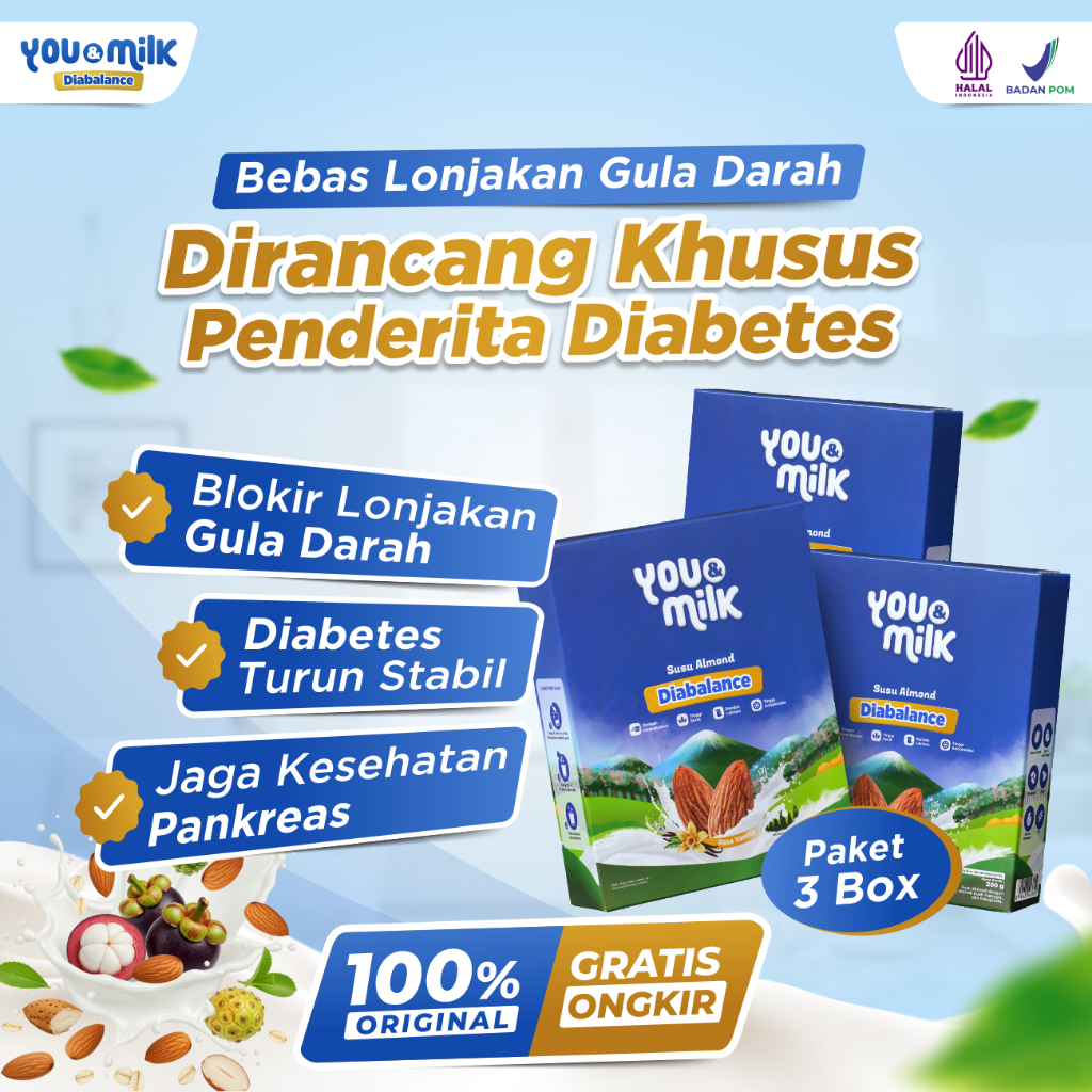 

You & Milk Diabalance 3 BOX Susu Herbal Cegah Diabetes Blokir Lonjakan Gula Darah Almond Stevia 200g