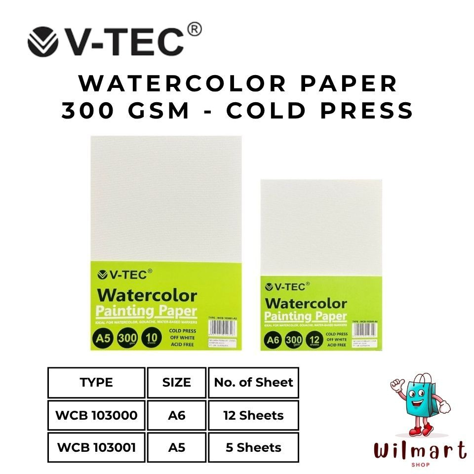 

V-TEC A5 A6 Water Colour Paper 300gsm - Cold Pressed/ V-TEC Watercolor Paper / Kertas Cat Air / Kertas Watercolor A5 A6