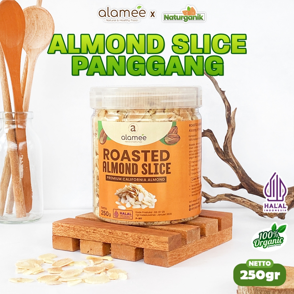 

ALAMEE Roasted Almond Sliced Almon Slice irisan panggang Kacang Almond Pacang Slice 250gr Naturganik
