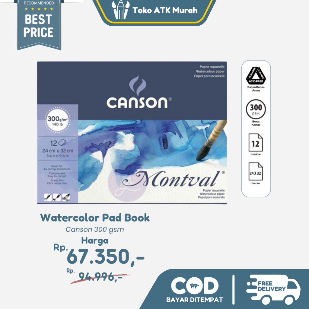 

Canson Montval Watercolor Pad 300gsm – 24x32cm Isi 12 Lembar | Buku Kertas Cat Air Tebal
