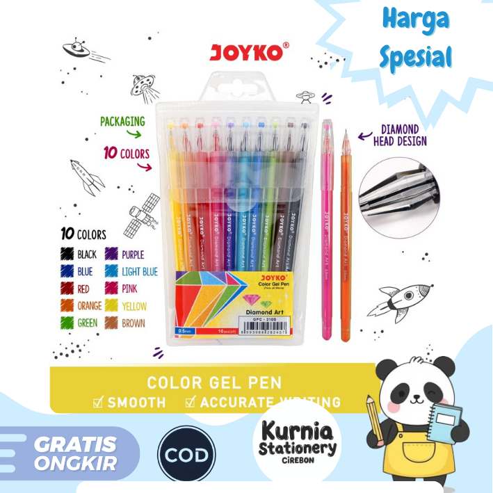 

Joyko Diamond Art Color Gel Pen GPC-310S 0.5mm (1 Pack isi 10 warna)