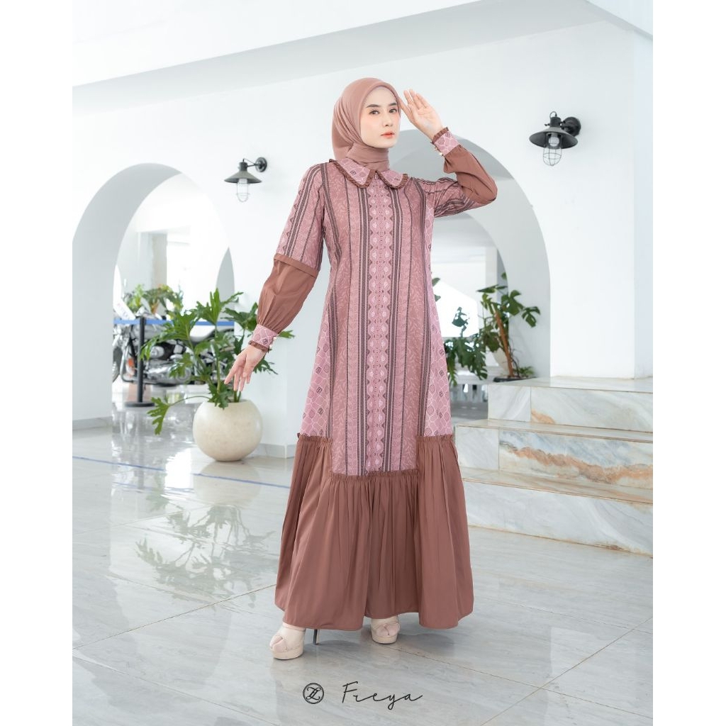 Gamis by Zalifa✔️Freya by zalifa, gamis cantik, gamis zalifa, gamis motif, gamis kondangan