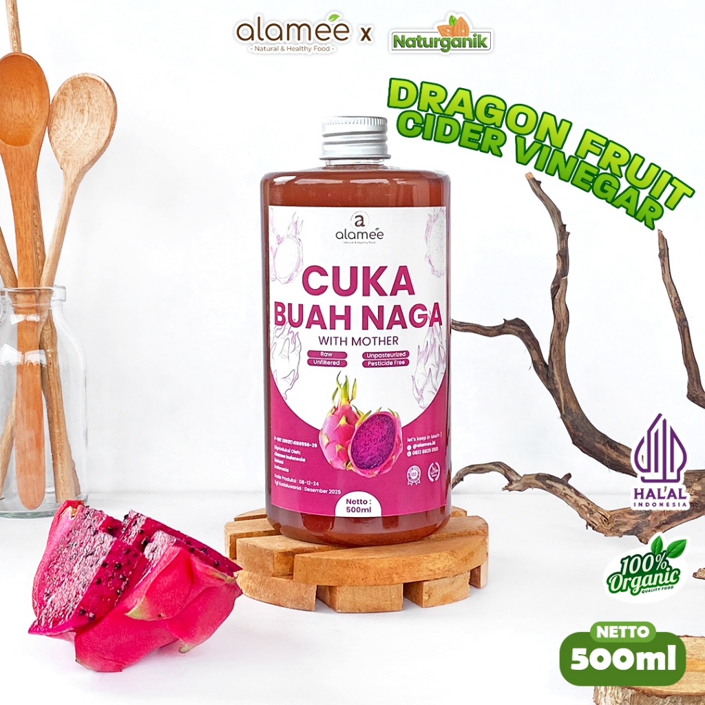 

ALAMEE Cuka Buah Naga Organik Dragon Fruit Cider Vinegar With Mother Fermentasi Probiotik 500ml Naturganik