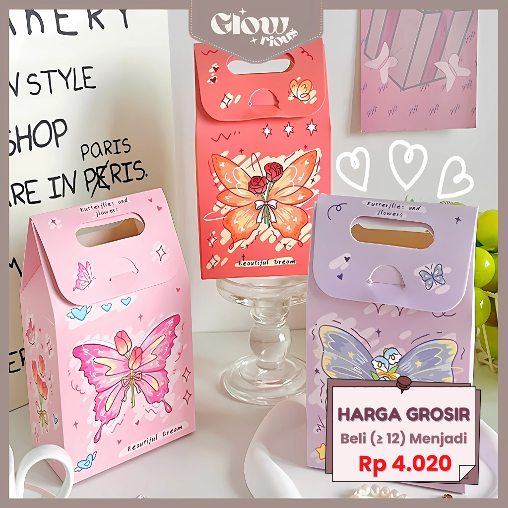 

GR Paper Bag Kotak Tas Kado Hadiah Ulang Tahun Aesthetic Motif Kupu Kupu Bag Hampers Gift Box ST32