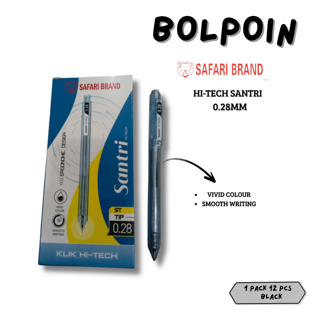 

(ECER) BOLPOIN HI-TECH SANTRI 0.28MM SAFARI BRAND BLACK