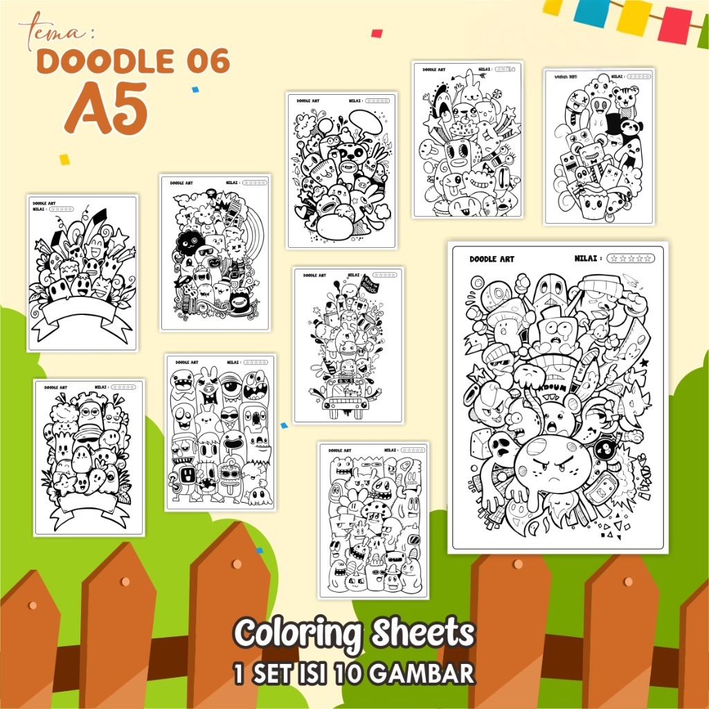 

(A5) KERTAS MEWARNAI ANAK - COLORING SHEETS KODE DOODLE 06 - LEMBAR MEWARNAI ANAK PAUD/TK/SD