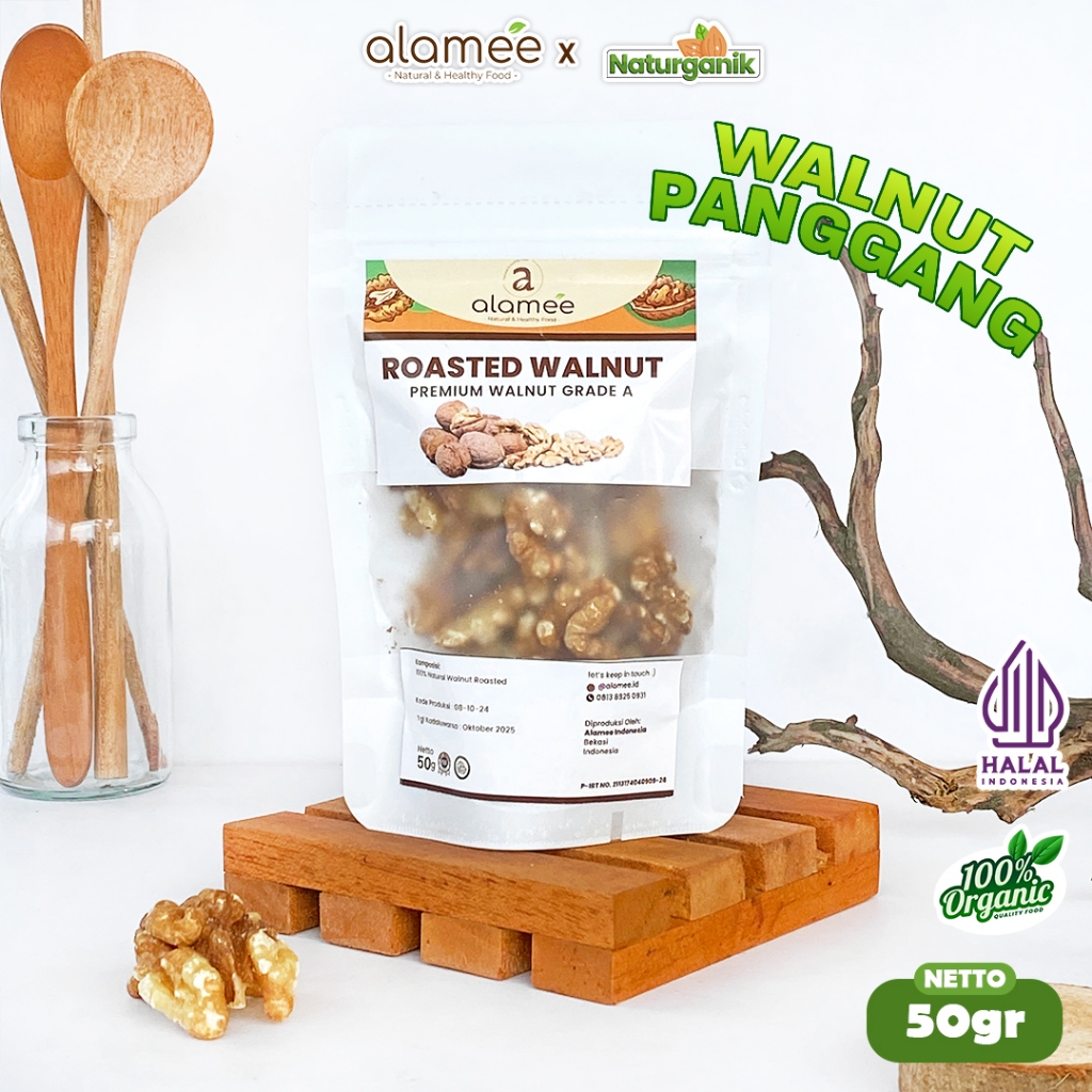 

ALAMEE Roasted Walnut Kacang Otak Panggang Premium Renyah Organik Fresh 50 gram Naturganik