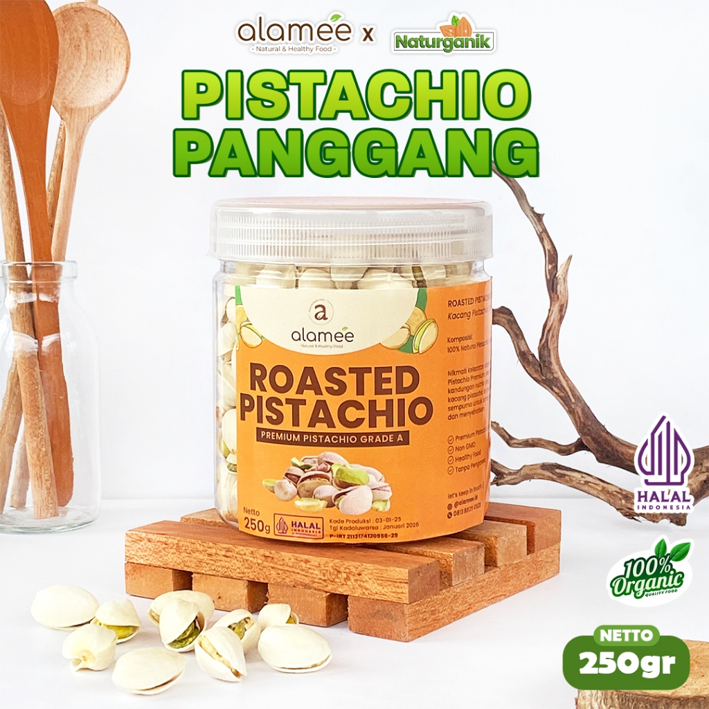 

ALAMEE Kacang Pistachio Roasted Pistacio 250gr Fustuk Panggang Cangkang Renyah Naturganik