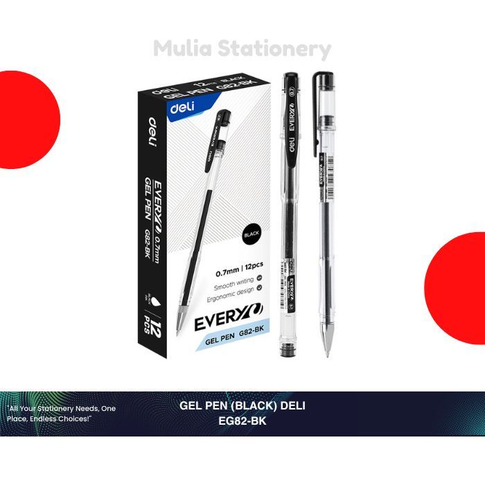 

(1 Kotak isi 12 pcs) Gel Pen (Black Ink) EG82-BK Deli | Gel Pen 0,5 mm | Pena Sekolah | Alat Tulis Sekolah