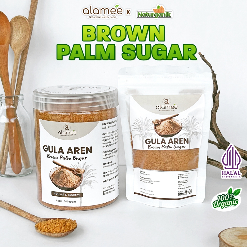 

ALAMEE Gula Aren Bubuk Organik Asli Palm Sugar Premium Semut Powder Natural Organic Naturganik