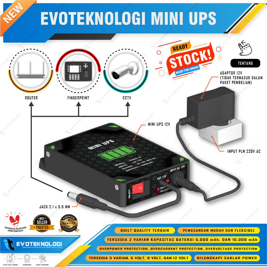 Evoteknologi Mini UPS 12V UPS 9V UPS 5V Power Backup Router