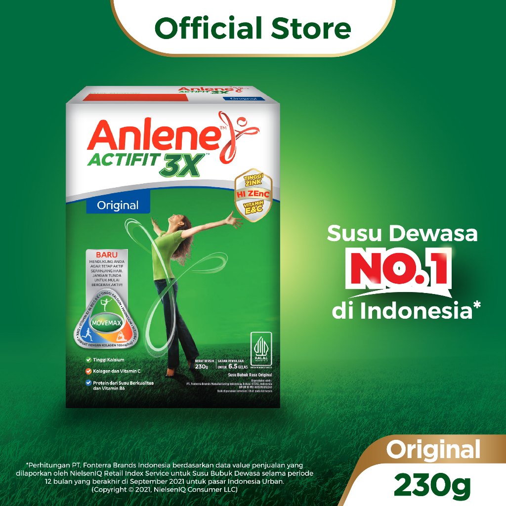 

Anlene Actifit 3X Susu Bubuk Dewasa Original 230g - Nutrisi Tinggi Kalsium Untuk Tulang, Sendi, dan Otot