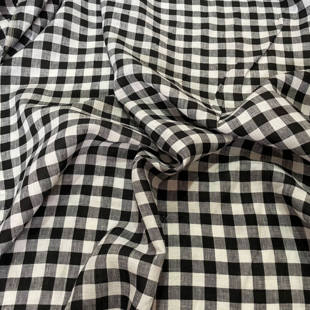 kain pure linen 100% linen kotak-kotak/kain linen kotak-kotak