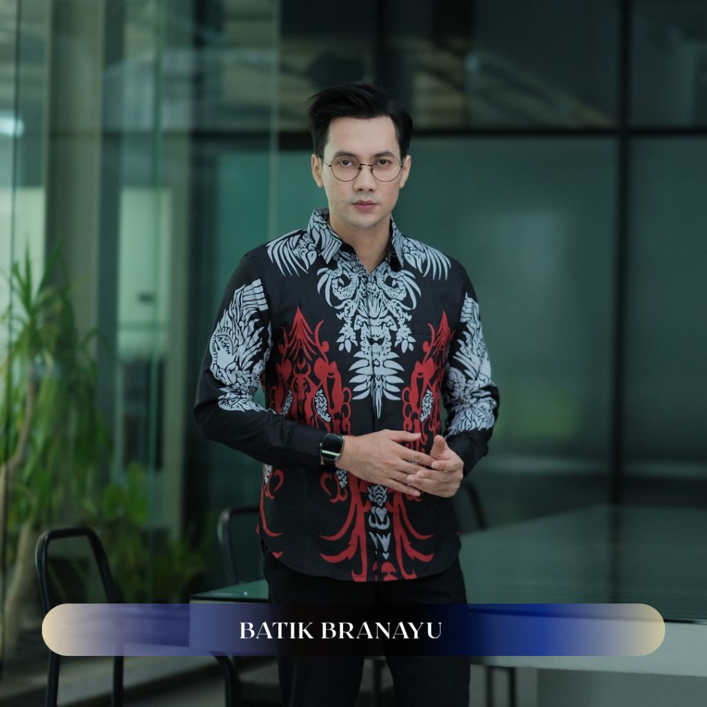 Batik Branyu Atasan Batik Pria Lengan Panjang Slim Fit Motif Tatto Keris Modern Premium Baju Atasan 