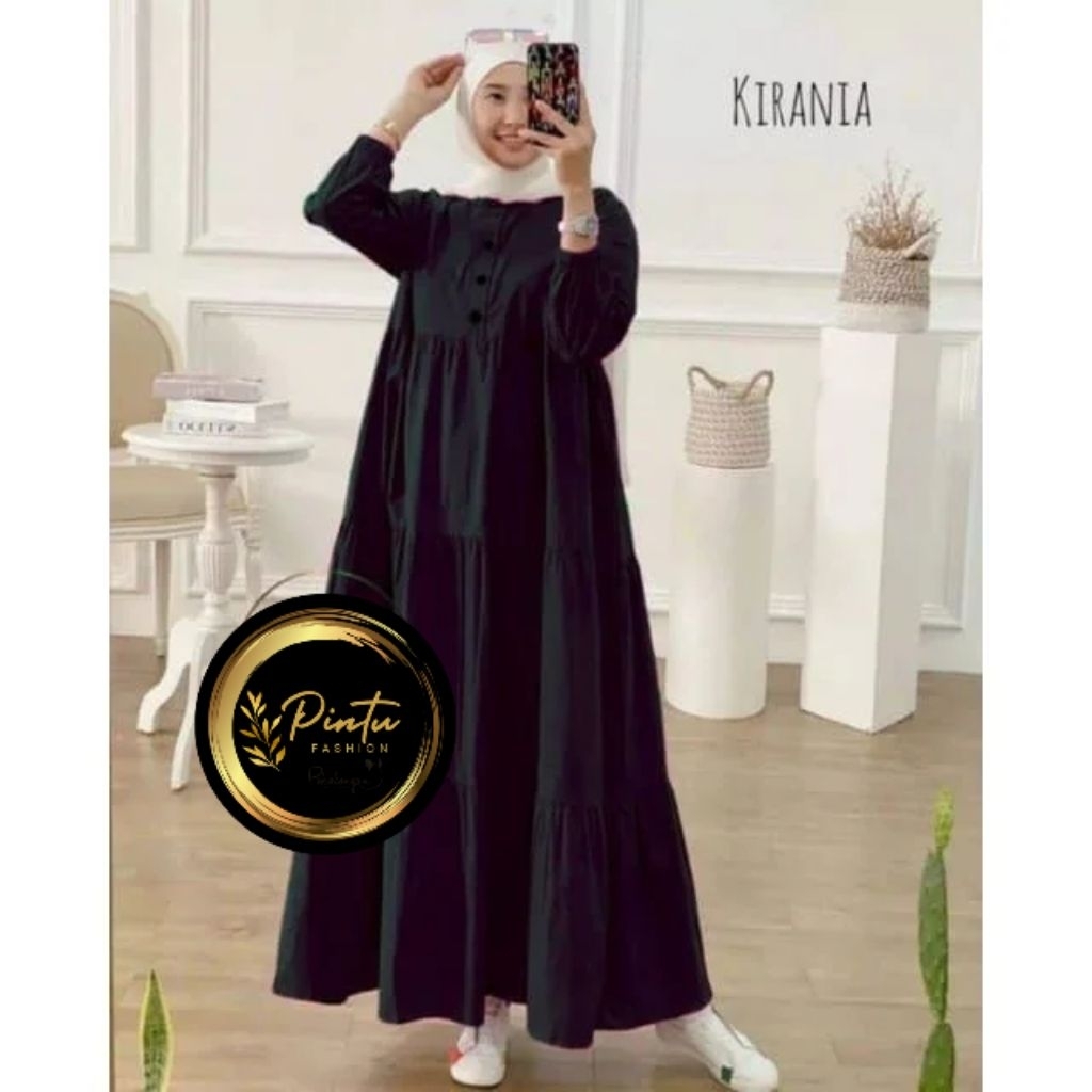 Kirania Midi Dres Gamis Kirania Rayon Santung MIDI Dress Susun Polos Kancing