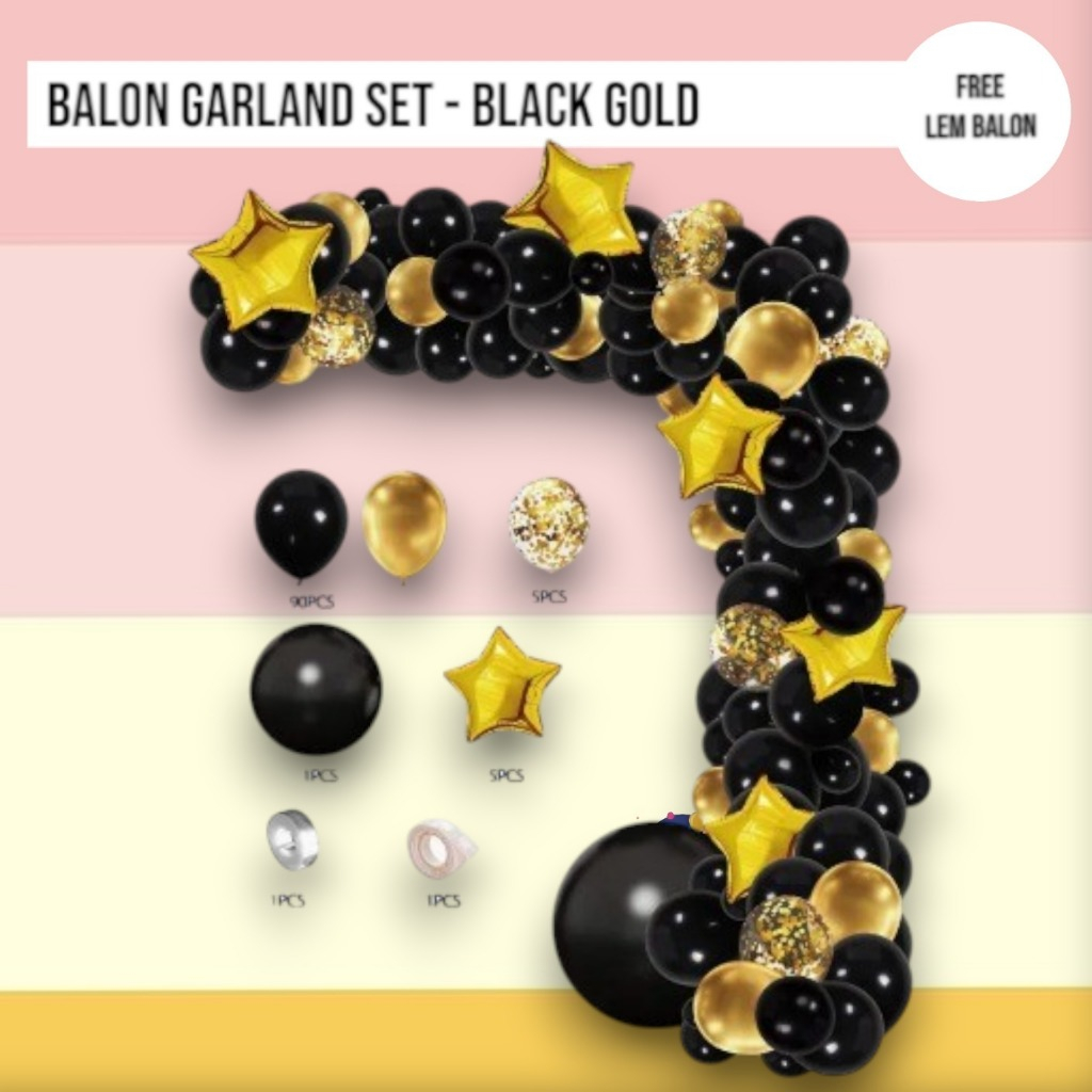 Paket Balon Black Gold Ulang Tahun  / Happy Birthday Set Decoration