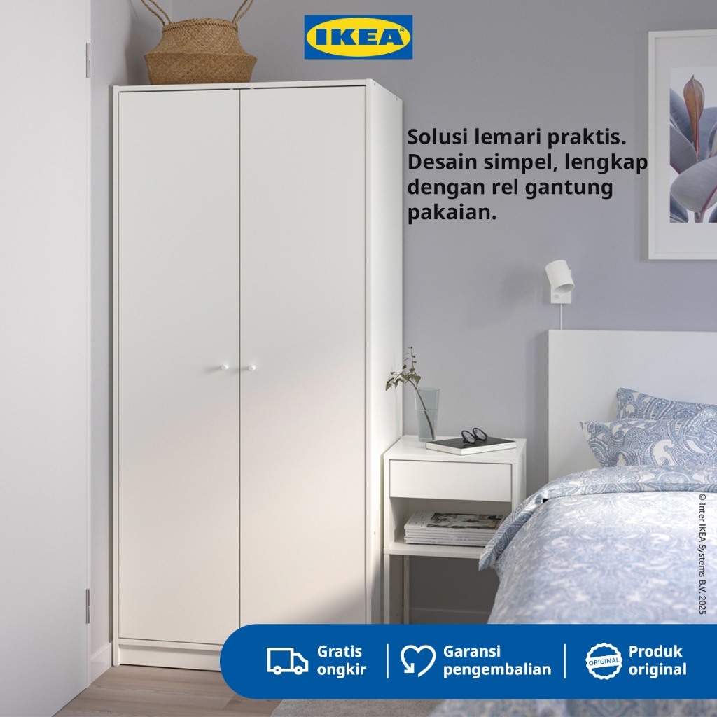 IKEA KLEPPSTAD Lemari Pakaian 2 Pintu Putih 79x176 cm