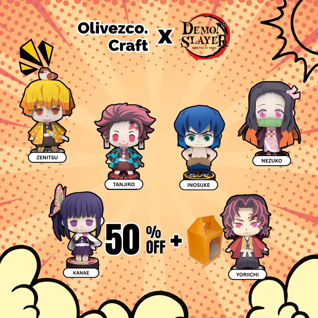 Papercraft Figur Anime Demon Slayer 10cm – Handmade Siap Pajang | Bonus Box | Koleksi Unik & Eksklus