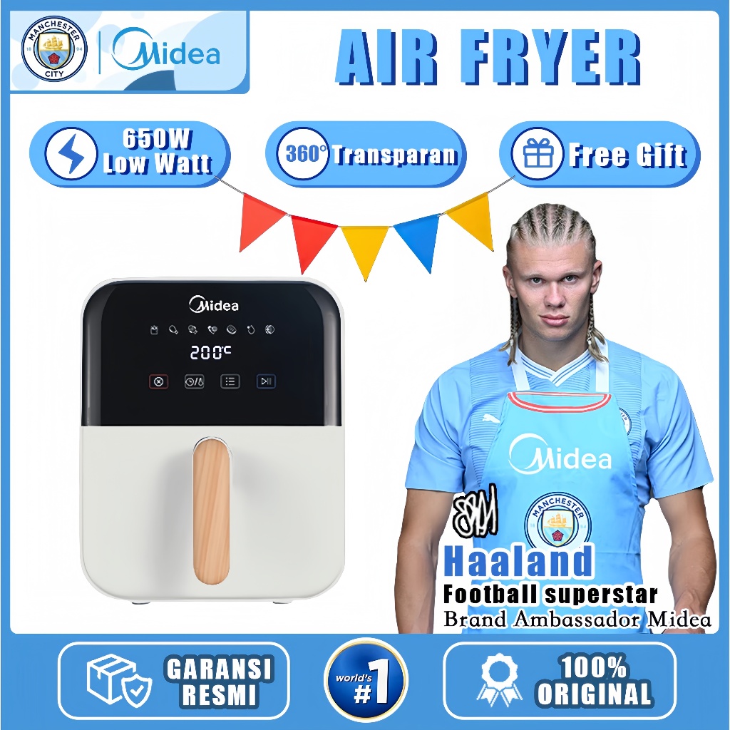 Hadiah Pernikahan Midea Airfryer Watt Model Putar Pegangan Kayu M-MAD40007ADH