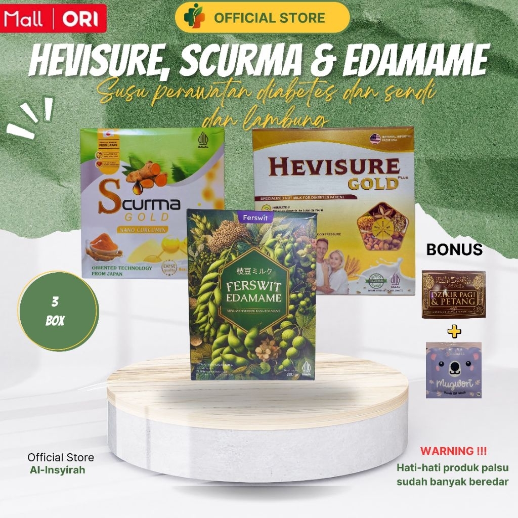 

FERSWIT Paket D Minuman Susu Edamame, Scurma Kunyit Jahe, Hevisure Gold