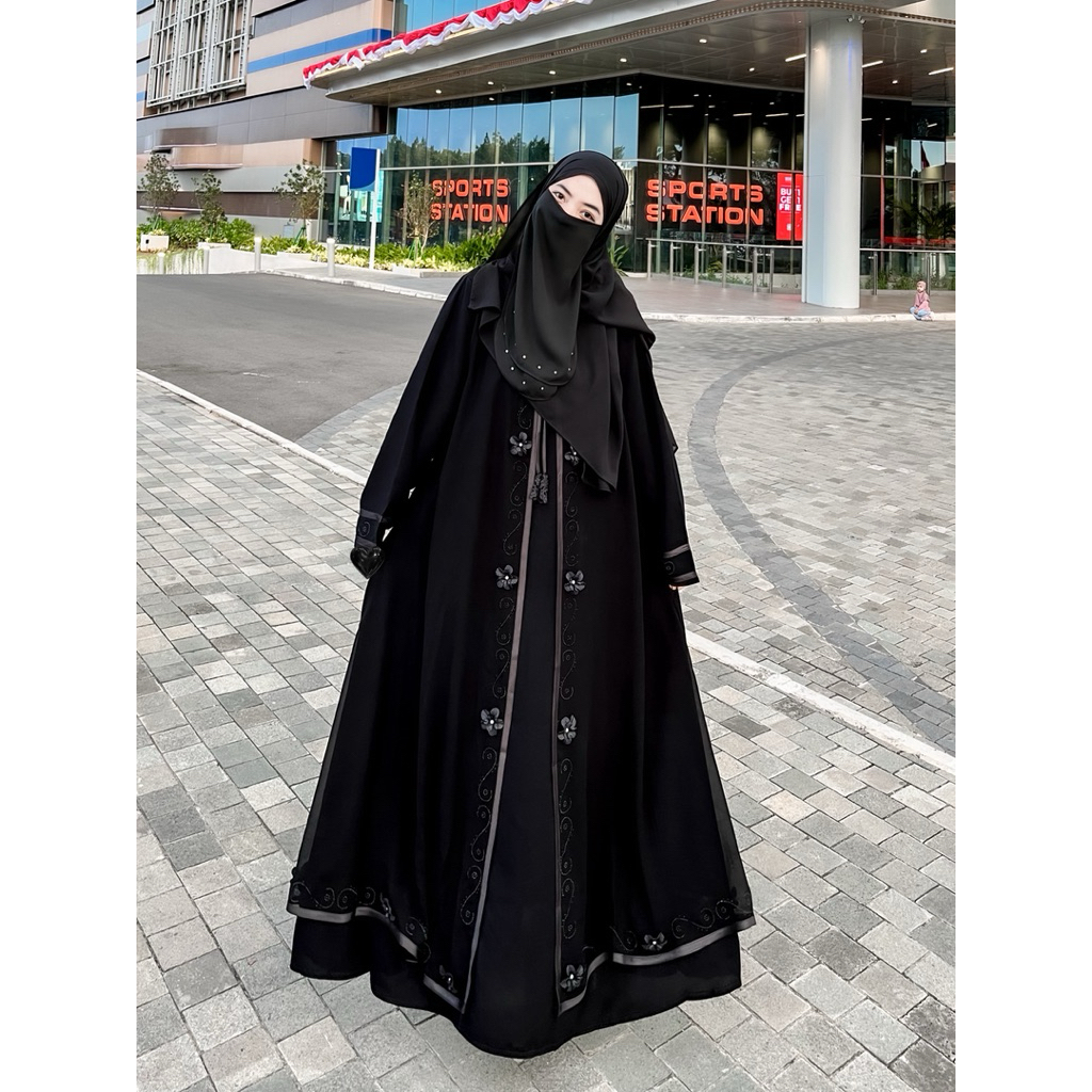 NEW ABAYA AURORA BEST SELLER ABAYA JETBLACK GAMIS KHAS TEMBORO