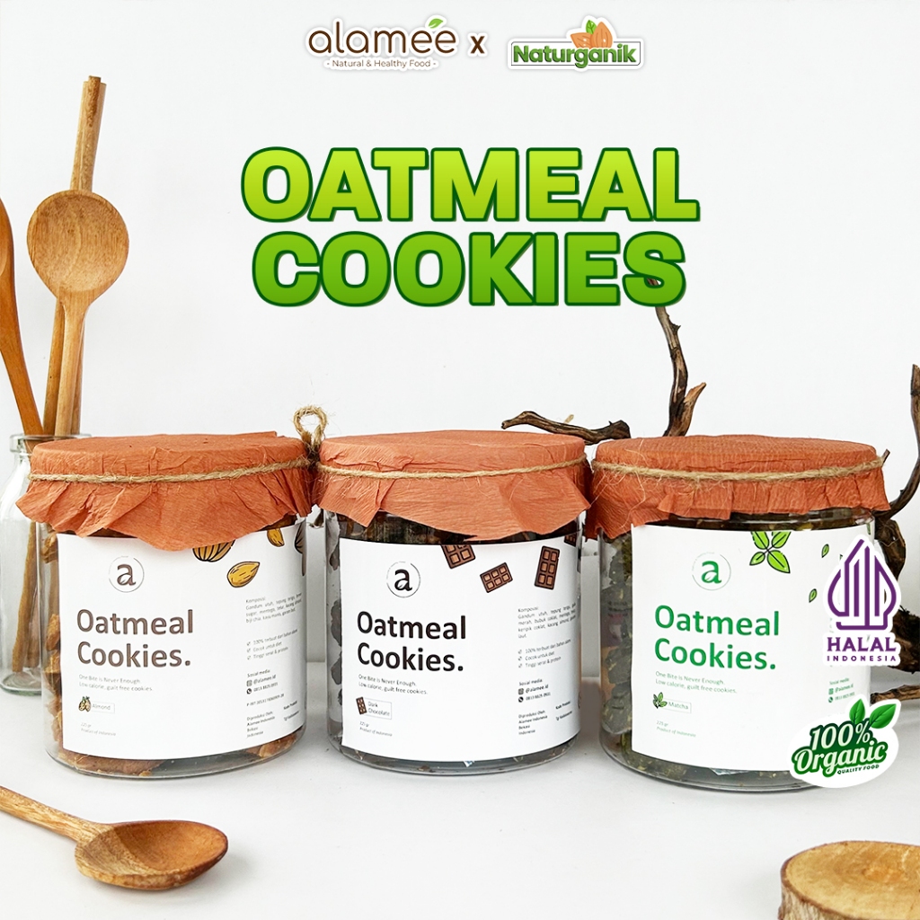 

ALAMEE Oatmeal Cookies Cemilan Diet Healthy Snack Sehat Oat Organik 225gr Naturganik