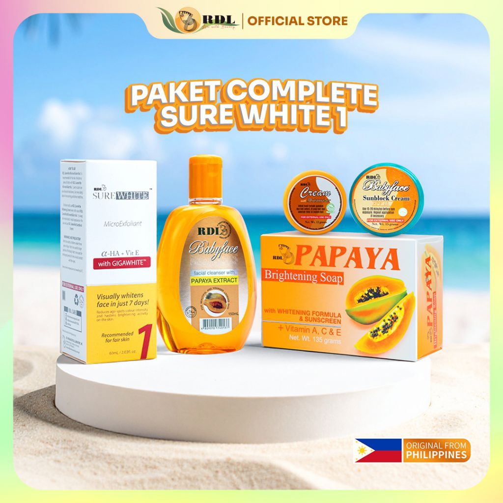RDL Paket Complete SureWhite 1 Skincare Merawat dan Meratakan Warna Kulit Wajah Papaya Kojic Moistur