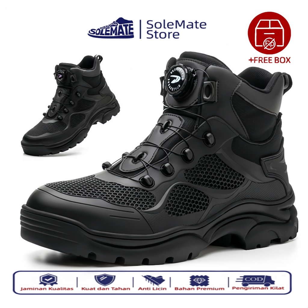 Safety Tactical Pria Sepatu Safety Tactical Pria Tali Putar Sporty Hitam Outdoor Ringan Sol 6 Inch S