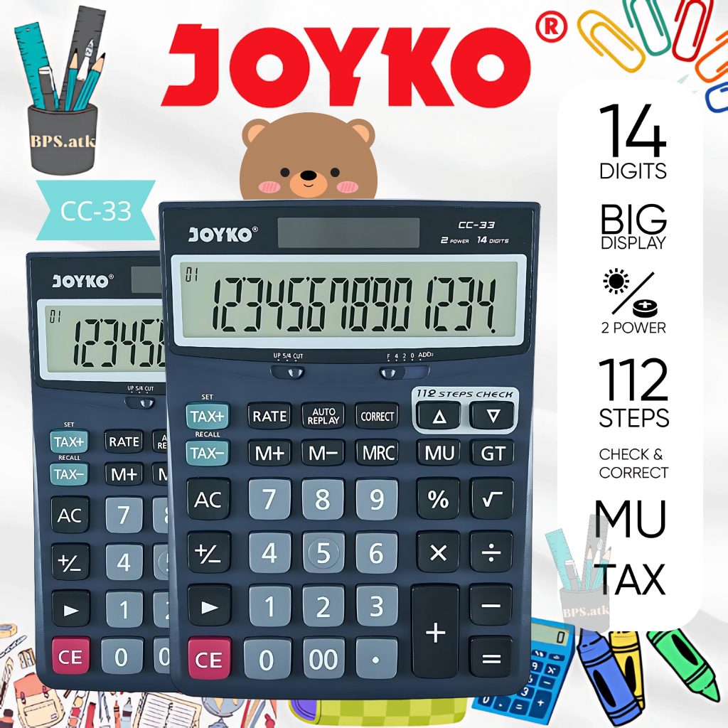 

JOYKO Calculator Kalkulator CC-33 / CC-34 | 14 Digits Check Correct Kalkulator Sekolah / kantor