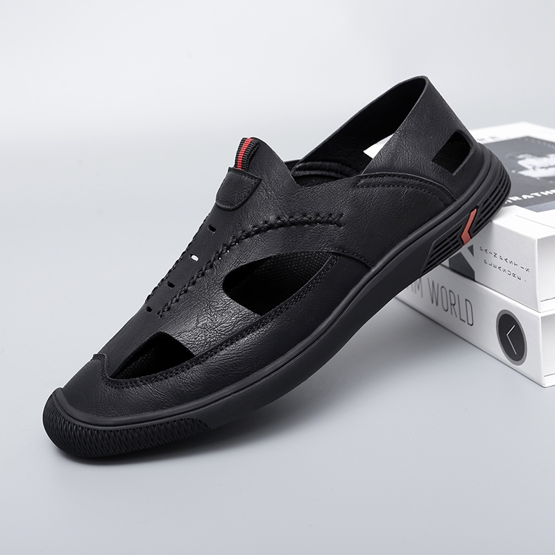 Nyaman Anti Slip Anti Licin Terbaru Sepatu Pria Slip on Sandal pria berbahan kulit