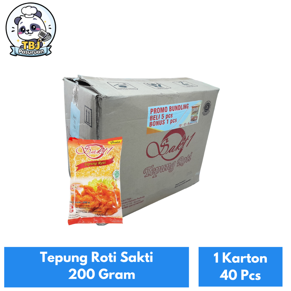 

Tepung Roti Sakti 200 Gram Kemasan 1 Karton Isi 40 Pcs