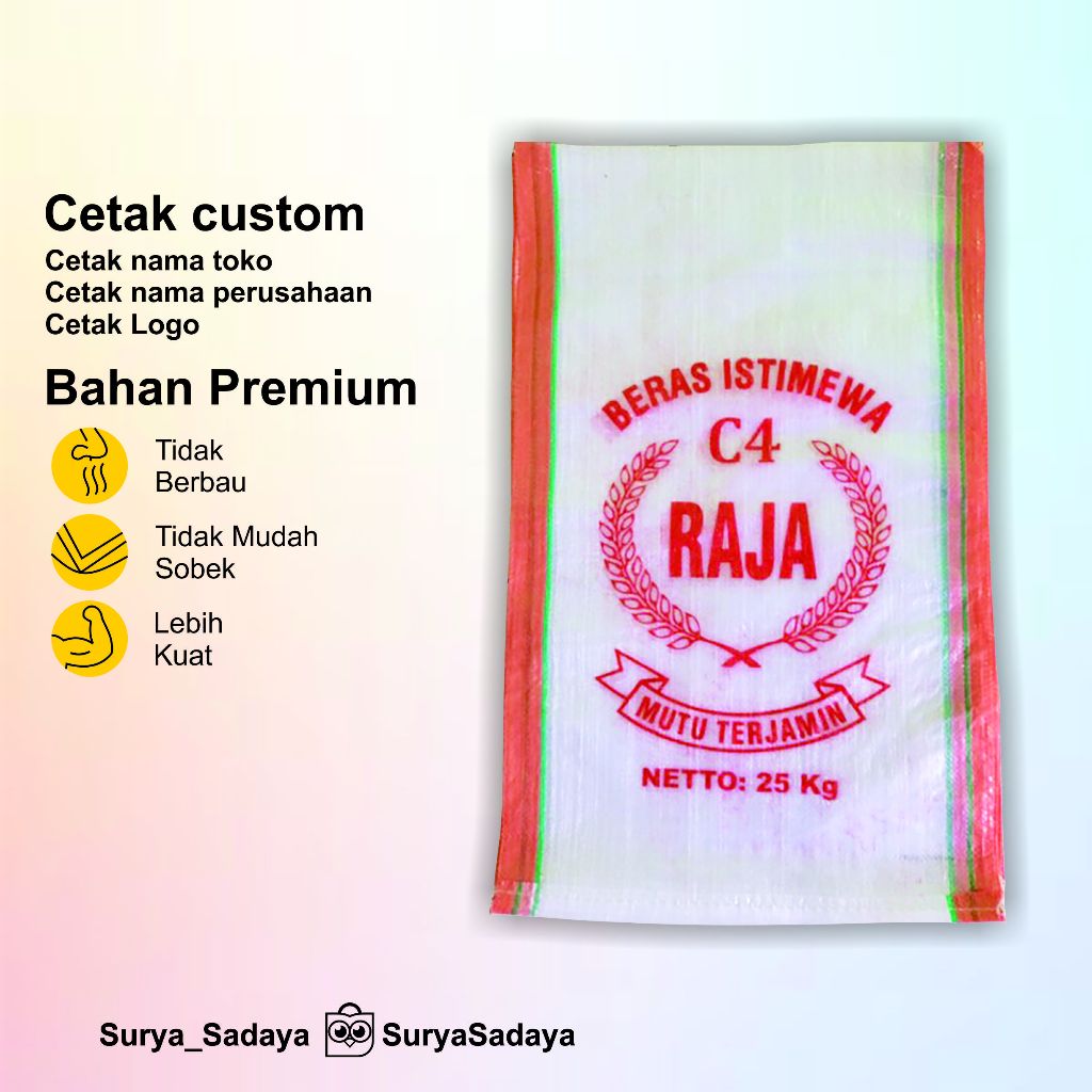 Custom Karung 45x75 cm Sablon Karung Transparan 25kg Sablon Polybag Karung Beras Karung Pupuk Karung