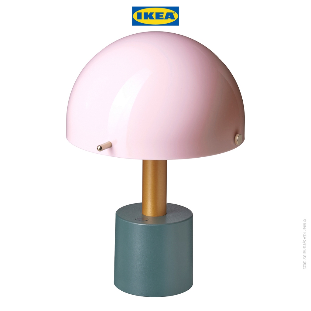 IKEA NODMAST Lampu Portabel LED Dengan Baterai Pink/Abu-Hijau 26cm