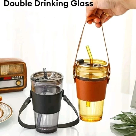 Souvenir Gelas Viral Aesthetic Sedotan Kaca Tenteng Besar 500 ml / GELAS SEDOTAN TINGGI