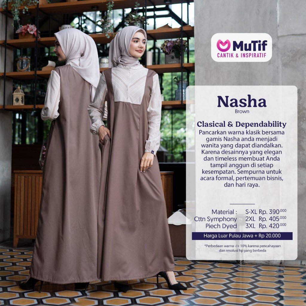 MUTIF NASHA BROWN SMLXL XXL 3XL - Gamis Katun ORI MUTIF