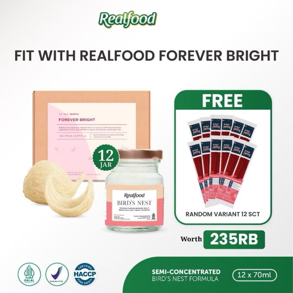 

Realfood Forever Bright 12 Jar Bird Nest | Minuman Sarang Burung Walet | Minuman Niacinamide