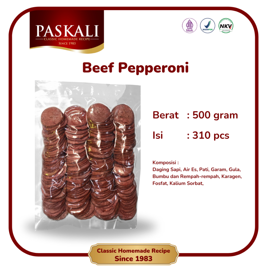 

Paskali Beef Pepperoni 500 Gram Isi 310 Pcs