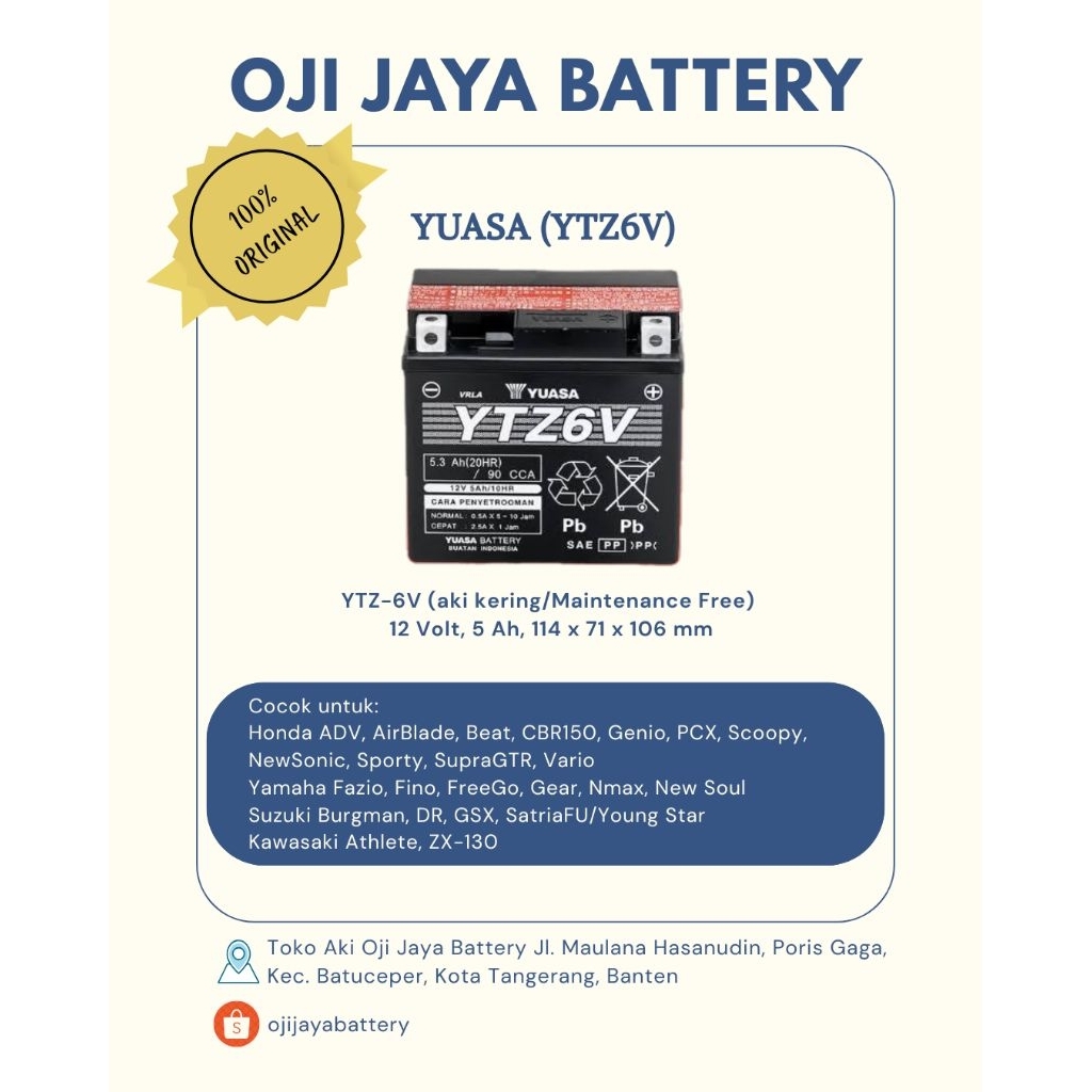 Aki Motor Yuasa YTZ6V Original